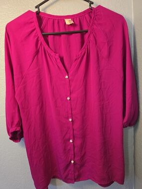 Anthropologie Bird Cage-Bright Fuchsia Button-Front Women's Blouse
